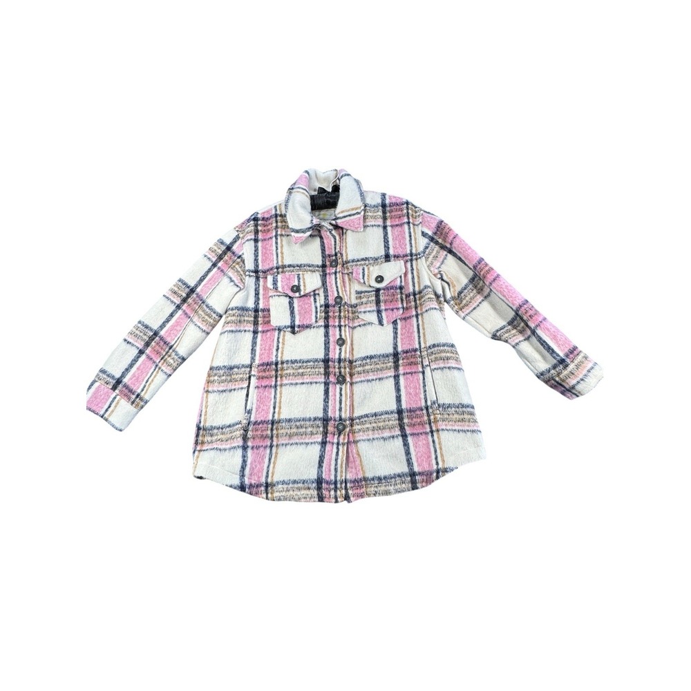 Avec Les Filles Womens 1X Pink Plaid Shacket Oversized Shirt Jacket Pockets